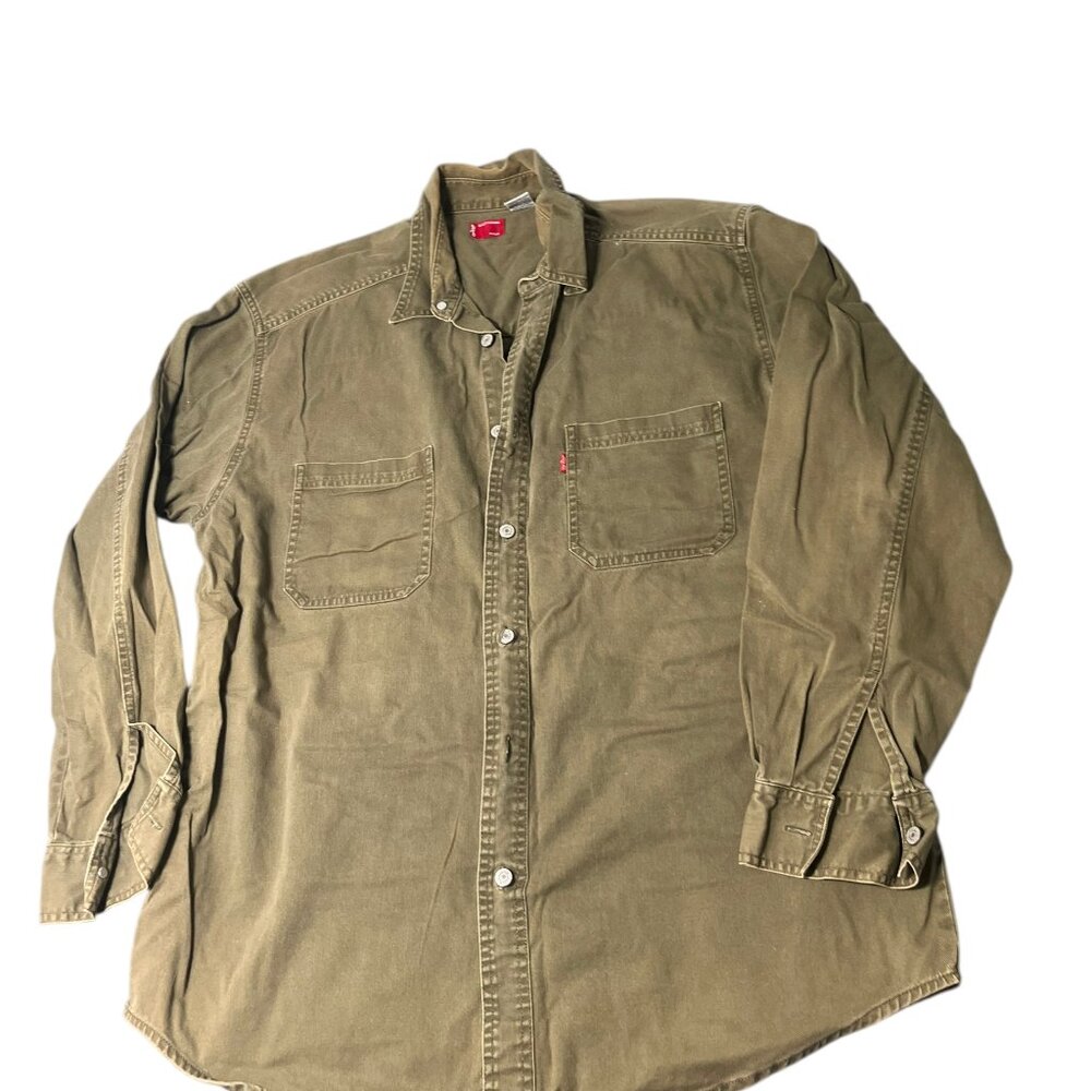 Levis Denim Shirt Men's Size Medium Green 100% Cotton Long Sleeve Button-Up
